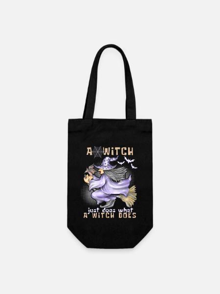Hexe, Hexe auf Besen, Halloween, lustiger Spruch - Geschenkbeutel für Flaschen - Schwarz