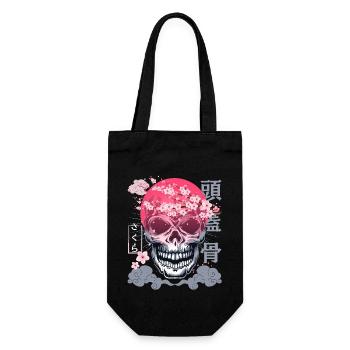 Sakura-Sakura, Japan Kirschblüte, Totenkopf, Skull - Geschenkbeutel für Flaschen - Schwarz - Vorne