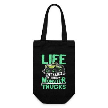 Life is better with Monster trucks - Geschenkbeutel für Flaschen - Schwarz - Vorne