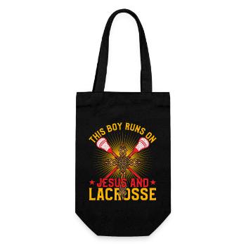 This Boy runs on Jesus and Lacrosse - Geschenkbeutel für Flaschen - Schwarz - Vorne