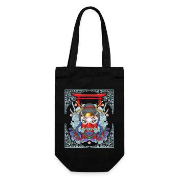 Ninja-Girl, Japan, Comic Style, Vintage-Style - Gift Bag for Bottles - black - Front