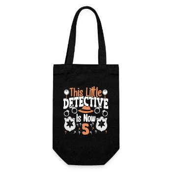 This little detective is now 5, 5th birthday - Gift Bag for Bottles - black - Front