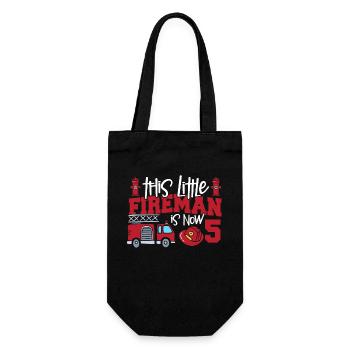 This little firefighter is now 5, - Gift Bag for Bottles - black - Front