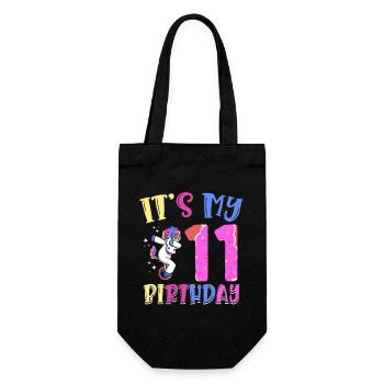 Es Ist Mein 11 Geburtstag Tupfende Einhorn Pony - Geschenkbeutel für Flaschen - Schwarz - Vorne
