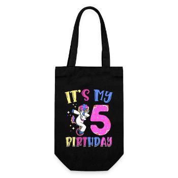 Es Ist Mein 5 Geburtstag Tupfende Einhorn Pony 5. - Geschenkbeutel für Flaschen - Schwarz - Vorne