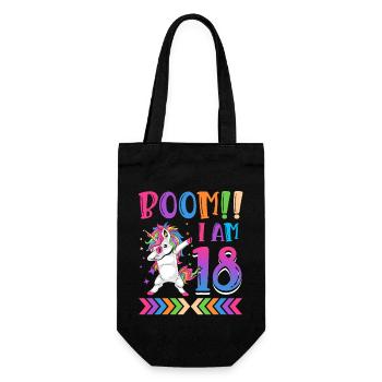 Boom!! Ich Bin 18, Buntes Lustiges Einhorn 18. - Geschenkbeutel für Flaschen - Schwarz - Vorne