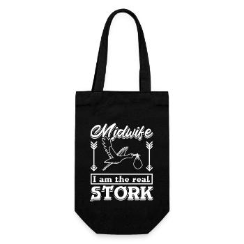 Midwife I am the real stork - Geschenkbeutel für Flaschen - Schwarz - Vorne