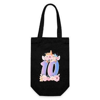 10 Einhorn Krone Süßer Blumenstrauß 10. Geburtstag - Geschenkbeutel für Flaschen - Schwarz - Vorne