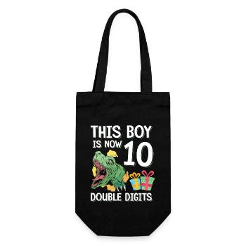 Boy Is Now 10 Double Digit Dino 10th Birthday - Gift Bag for Bottles - black - Front