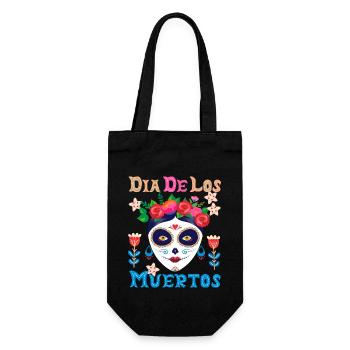 Dia-de-los-Muertos, La-Catrina Mexiko, sugar-skull - Geschenkbeutel für Flaschen - Schwarz - Vorne