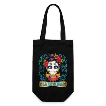Dia-de-los-Muertos, crâne de sucre, La-Catrina Mexique - Sac à bouteille - noir - Devant