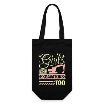 Girls like excavators too - Geschenkbeutel für Flaschen - Schwarz - Vorne