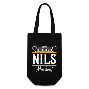Nils Geschenkidee Geschenk Geburtstag - Geschenkbeutel für Flaschen - Schwarz - Vorne