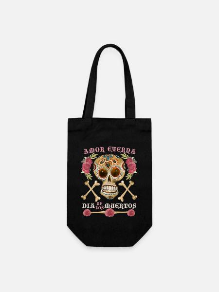 Skull, Zuckerschädel, Dia-De-Los-Muertos Spruch - Geschenkbeutel für Flaschen - Schwarz