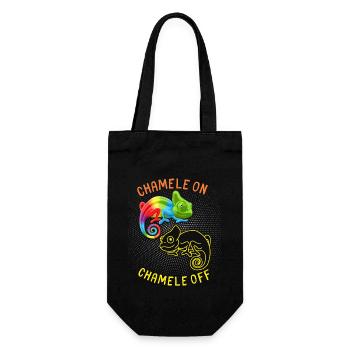 Chamäleon lustiger Spruch, Pun Chamele On - Geschenkbeutel für Flaschen - Schwarz - Vorne