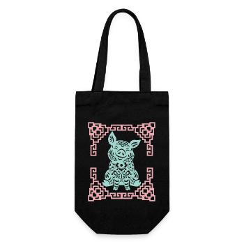 Year of the Pig, Chinese Horoscope China - Gift Bag for Bottles - black - Front
