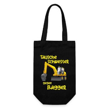 Tausche Schwester gegen Bagger Jungs Lustig Kinder - Geschenkbeutel für Flaschen - Schwarz - Vorne
