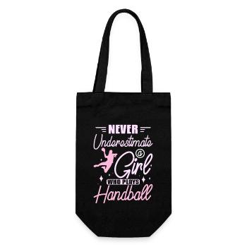 Never underastemate a girl who plyas handball - Geschenkbeutel für Flaschen - Schwarz - Vorne
