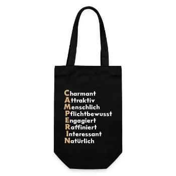 Camper Design – Eigenschaften einer Camperin - Geschenkbeutel für Flaschen - Schwarz - Vorne