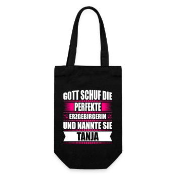 Erzgebirge Frau Namen Sachsen Tanja - Geschenkbeutel für Flaschen - Schwarz - Vorne
