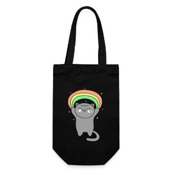 Chat mignon avec arc-en-ciel - Sac à bouteille - noir - Devant