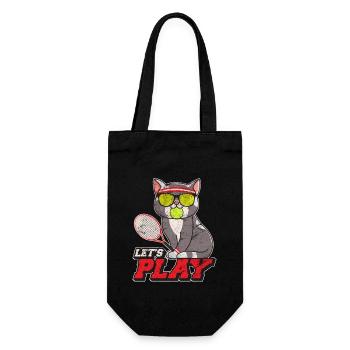 Funny Tennis Cat With Tennis Racket Ball Tennis Pl - Geschenkbeutel für Flaschen - Schwarz - Vorne