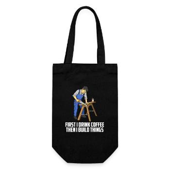 D’abord je bois du café, puis je construis un jeu de mots menuisier - Sac à bouteille - noir - Devant