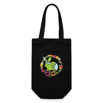 Earth Day Cute Rabbit loves Planet World - Geschenkbeutel für Flaschen - Schwarz - Vorne