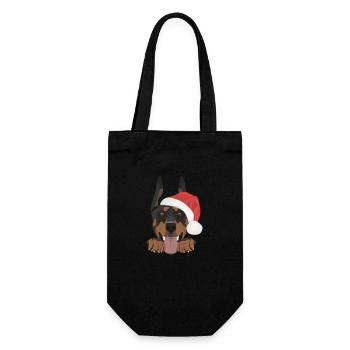 Dobermann Frohe Weihnachten - Geschenkbeutel für Flaschen - Schwarz - Vorne
