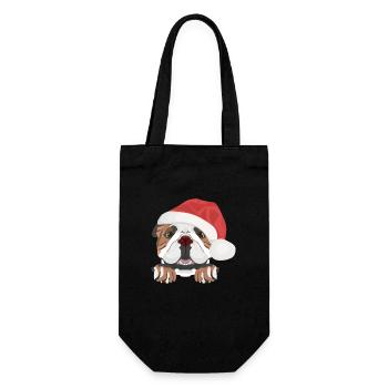 Englische Bulldogge Frohe Weihnachten - Geschenkbeutel für Flaschen - Schwarz - Vorne