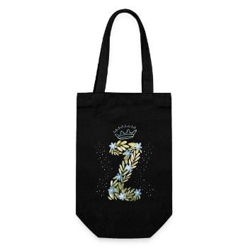 Monogramm Buchstabe Z mit Krone, florales Ornament - Geschenkbeutel für Flaschen - Schwarz - Vorne