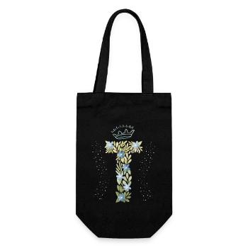 Monogramm Buchstabe T mit Krone, florales Ornament - Geschenkbeutel für Flaschen - Schwarz - Vorne