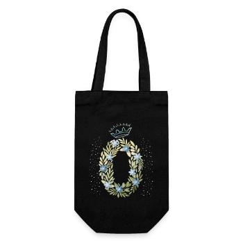 Monogramm Buchstabe O mit Krone, florales Ornament - Geschenkbeutel für Flaschen - Schwarz - Vorne