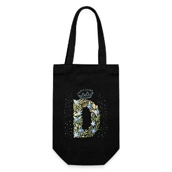 Monogram letter D with crown, floral ornament - Gift Bag for Bottles - black - Front