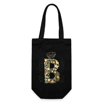 Monogramm Buchstabe B mit Krone, florales Ornament - Geschenkbeutel für Flaschen - Schwarz - Vorne