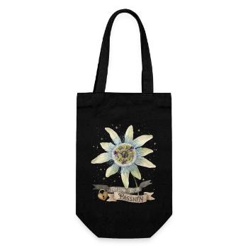 Passionsblume, Vintage-Botanische Illustration - Geschenkbeutel für Flaschen - Schwarz - Vorne