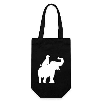 Silhouette eines sitzenden Elefanten und eines Hundes - Geschenkbeutel für Flaschen - Schwarz - Vorne