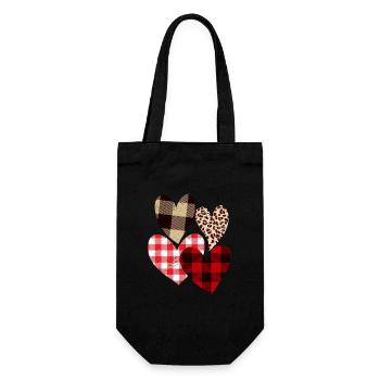 Herzen Leopard Plaid Büffel Herz Liebe Valentin - Geschenkbeutel für Flaschen - Schwarz - Vorne