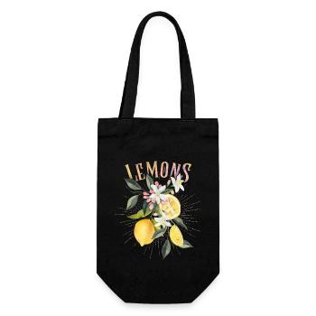 Zitrone, botanische Illustration, Zitronenblüten - Geschenkbeutel für Flaschen - Schwarz - Vorne