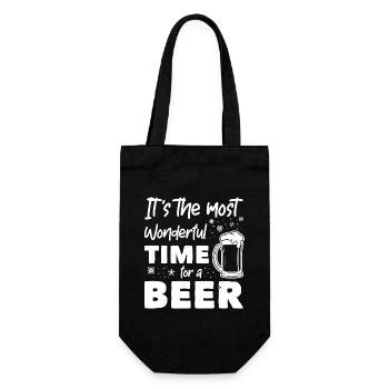Beste Jahreszeit für Bier ist Winter Weihnachten - Geschenkbeutel für Flaschen - Schwarz - Vorne