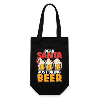 Lieber Weihnachtsmann bring einfach Bier lustige Weihnachten - Geschenkbeutel für Flaschen - Schwarz - Vorne