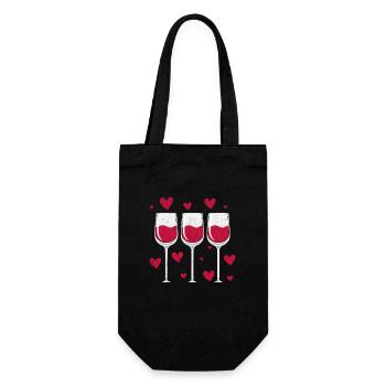 Drei Gläser Wein Liebhaber Herz Lustige Paare - Geschenkbeutel für Flaschen - Schwarz - Vorne
