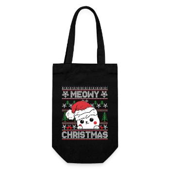 Laid design de Noël MEOWY CHRISTMAS - CADEAU - Sac à bouteille - noir - Devant