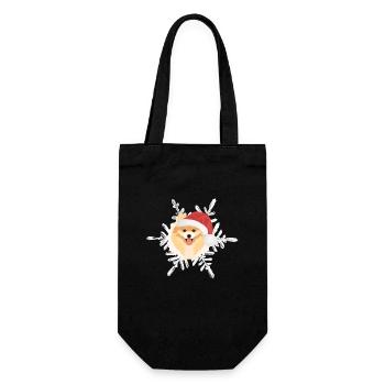 Zwergspitz Frohe Weihnachten - Geschenkbeutel für Flaschen - Schwarz - Vorne