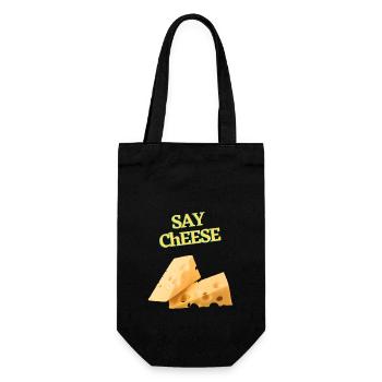 SAY CHEESE Käse Geschenkidee Cheese Käseliebe - Geschenkbeutel für Flaschen - Schwarz - Vorne