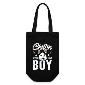 Chillin with my boy, siberian husky - Gift Bag for Bottles - black - Front