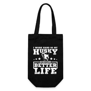 I work hard so my husky can have a better life - Geschenkbeutel für Flaschen - Schwarz - Vorne