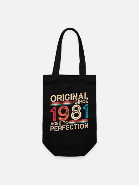 Original seit 1981 Perfekt gealtert - Geschenkbeutel für Flaschen - Schwarz