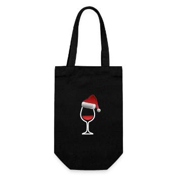 Weinglas mit Weihnachtsmütze - Geschenkbeutel für Flaschen - Schwarz - Vorne