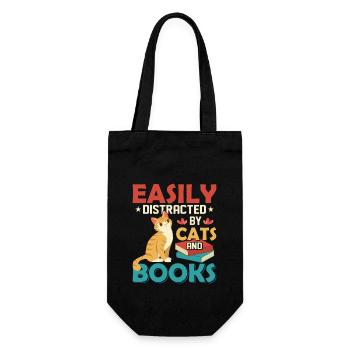 Easily Distracted By Cats And Books Reading Book L - Gift Bag for Bottles - black - Front